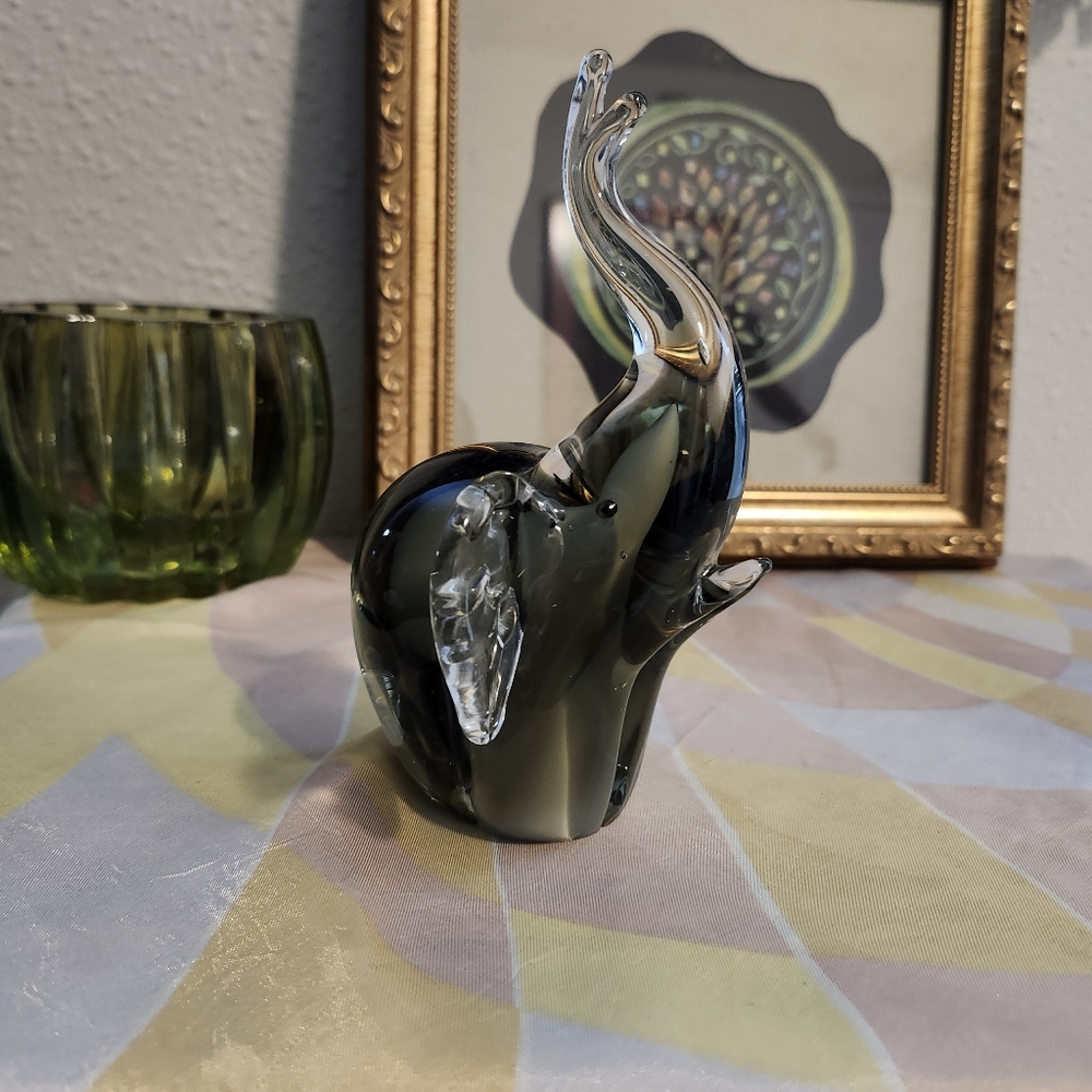 Elegant Glass Elephant Figurine - Black and Gray S P I Home - Picture 5 of 8